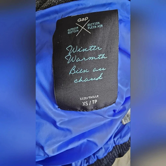 GAP Down Filled Blue Camo Winter Jacket missed  Hoodie size XS - Picture 3 of 5